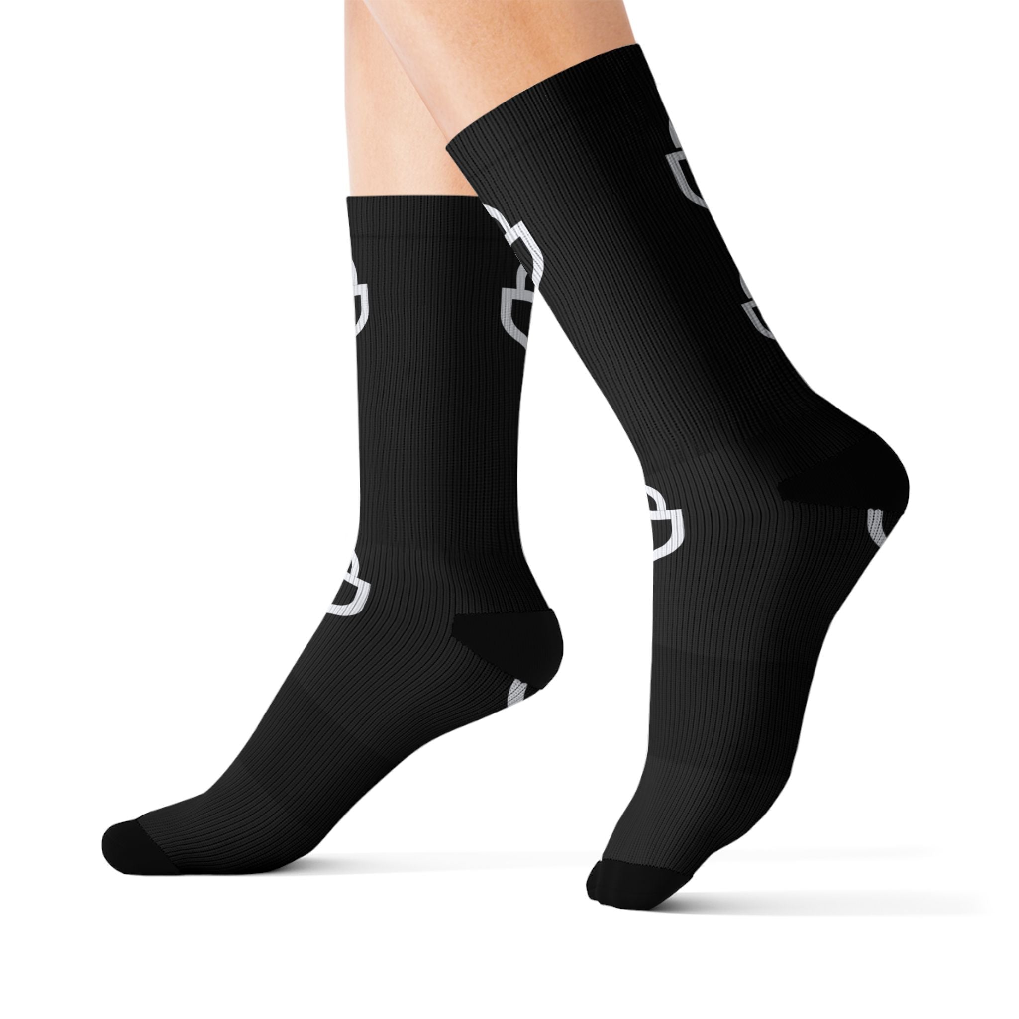 Black Sublimation Socks with White Lock Pattern — Trendy Everyday Crew Socks