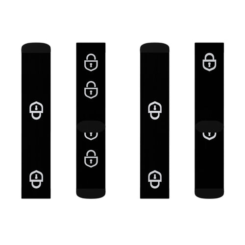 Black Sublimation Socks with White Lock Pattern — Trendy Everyday Crew Socks