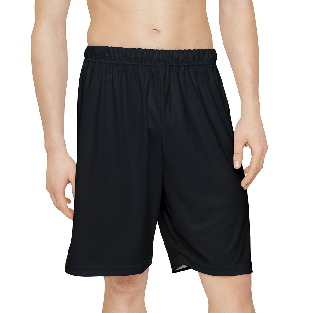 Lock & Bones Athletic Shorts — Men’s Black Basketball Shorts with Gold Padlock Graphic