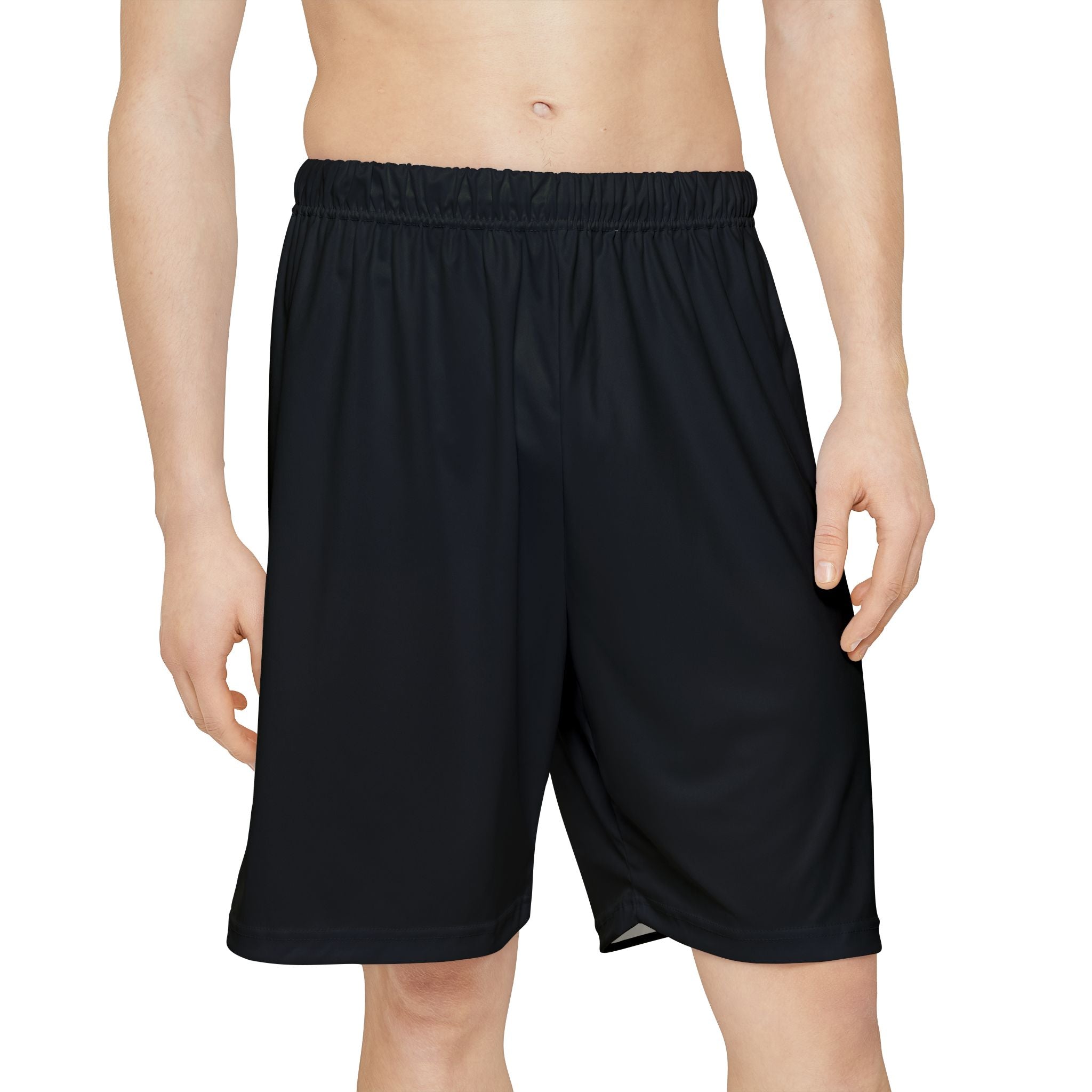 Lock & Bones Athletic Shorts — Men’s Black Basketball Shorts with Gold Padlock Graphic