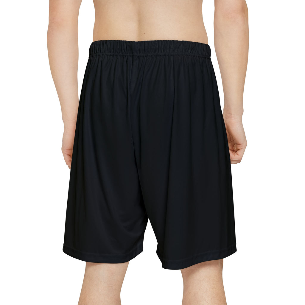 Lock & Bones Athletic Shorts — Men’s Black Basketball Shorts with Gold Padlock Graphic