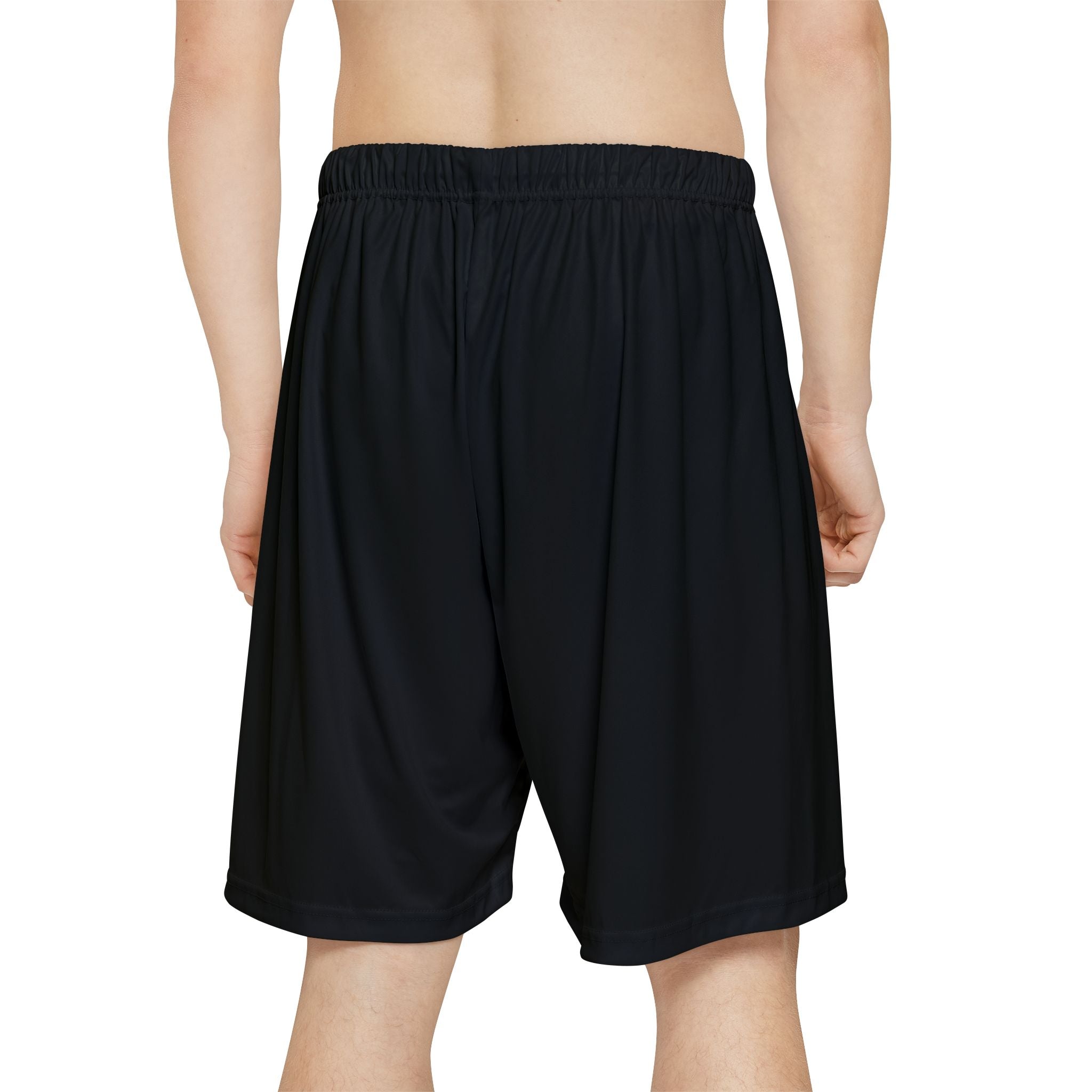 Lock & Bones Athletic Shorts — Men’s Black Basketball Shorts with Gold Padlock Graphic