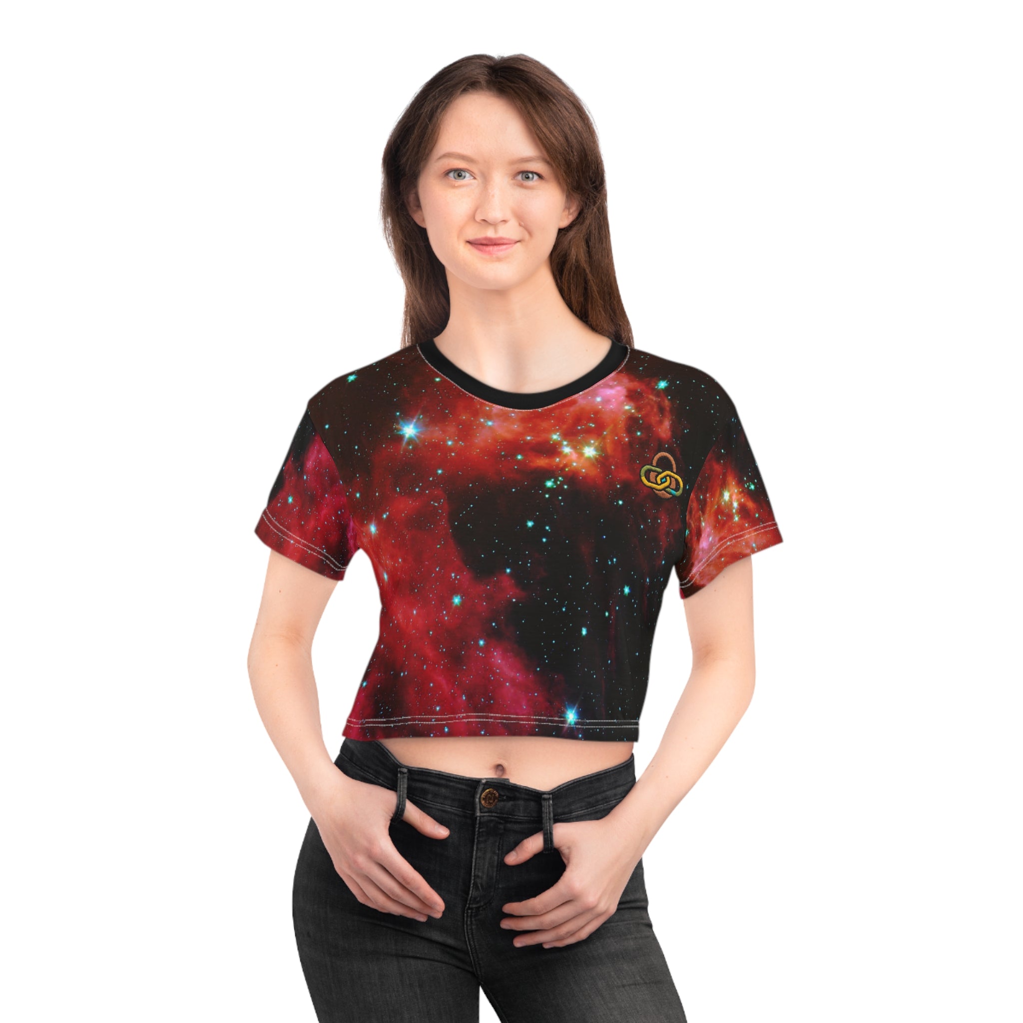 Galaxy Nebula Crop Tee — Red Space All-Over Print